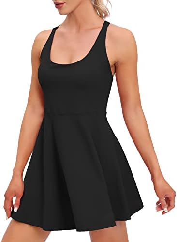 Womens Tennis Dress with Shorts Underneath Workout Dress with Built-in Bra Athletic Dresses Golf Dress Exercise Dress Black