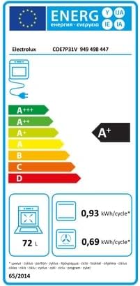 Electrolux COE7P31V energy label showing A+ rating and consumption details