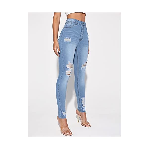 Floerns Women's High Waisted Ripped Skinny Jeans Destroyed Denim Pants Light Blue S