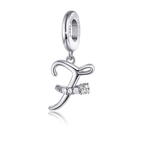 FOREVER QUEEN Lettera Charms Bead Ciondolo da Donna Iniziale A-Z Charms Argento Sterling 925 Ciondola Charm Alfabeto Charms per Braccialetto e Collana Europa (Lettera F Perline)