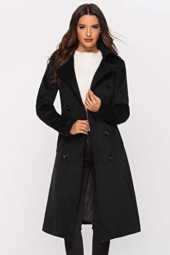 Escalier Womens Wool Coat Double Breasted Pea Coat Winter Long Trench Coat with Belt2