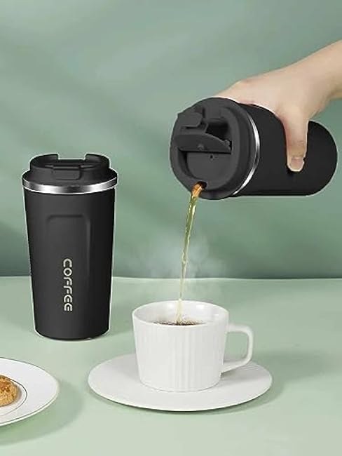 510ml Thermos Coffee Mug Stainless Steel Coffee Cup Vacuum Flask Thermal Tumbler Insulated Cup Water Bottle Portable Leak-Proof Travel Mug Black (510ml, Black)