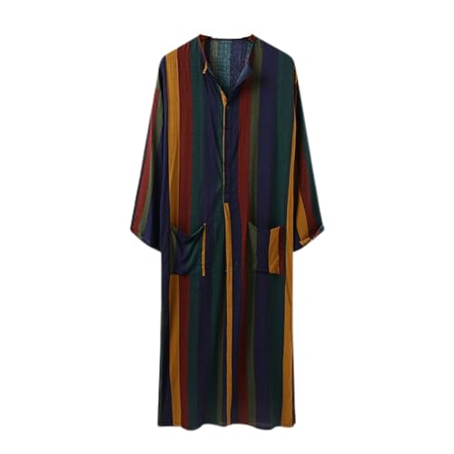 Lu's Chic Men's Kaftan Robe 3/4 Sleeve Long Gown Cotton House Coat Buttons Night Shirt Vintage Thobe Full Length with Pockets