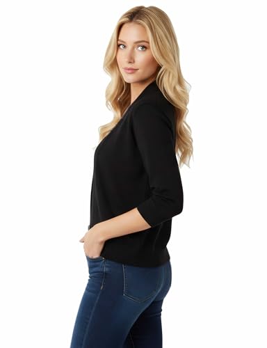 Image of Allsense Women's 3 /4 Sleeve Cropped Shrug Cardigan | Classic Bolero, Open-Front, Lightweight Soft Fine Knit Cover Up