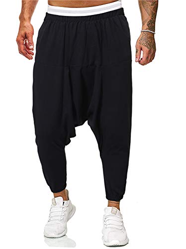 Hotmiss Men Cotton Linen Hip Hop Baggy Harem Low Crotch Pants Joggers Sweatpants Black Hotmiss Men Cotton Linen Hip Hop Baggy Harem Low Crotch Pants Joggers Sweatpants Black