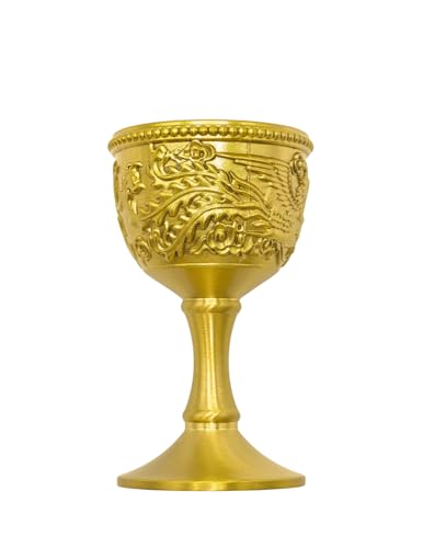 ZLXHDL Goldkelch aus Messing 8,5 x 5 cm – Vintage Weinkelch mit Drachen und Phönix Gravur – Handgefertigter Retro-Kelch für Hochzeit Bankett Deko Mittelalter Party