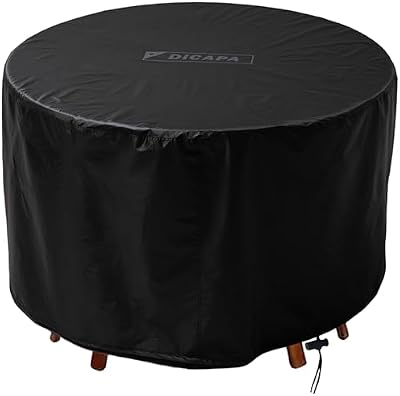 DICAPA Funda Mesa Exterior Impermeable (Ø160x70cm) Funda Muebles Exterior Impermeable, Fundas Mesa Redonda, Funda Mesa Jardin (Negro)
