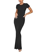 REORIA Women's Basic Summer Casual Lounge Long Dress Elegant Short Sleeve Crew Neck Bodycon Maxi ...
