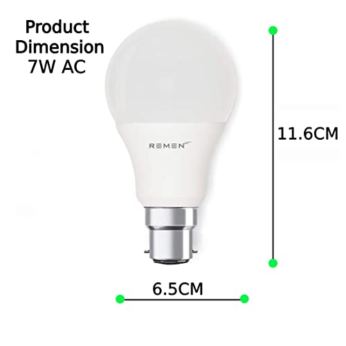 Image of REMEN B22 7 Watt LED Bulb Cool Day Light (White, Pack of 5), Long Life, Energy Efficient & 240 Degree Beam Angle 7W Led Light Bulb for Home, Office & Commercial Use