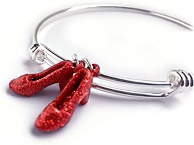 Little Gem Girl The Wonderful Oz Ruby Red Slipper Charm Bangle Bracelet Silver Plated or Stainless Steel