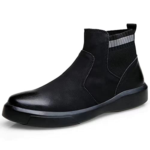 ReverseClock botas de Chelsea para hombre Botas de tobillo de cuero vestido antideslizante botas de trabajo planas botas de calcetín zapatos Casuales (negro,38,38) Cover