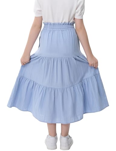 Image of Maxi Skorts Skirt for Girls Button Front High Waisted Long Skirt with Belt Ruffled Skirts with Pocket 3-12Years