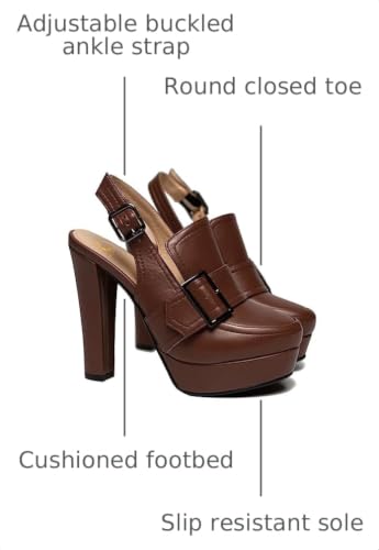 Image of SHODENSE Women Vintage Platform Chunky High Heels Pumps Shoes Round Closed Toe Platform Loafers Ankle Strap Block Heel Slingback Summer Sandals Backless Buckle Loafer Ladies Chic Sexy Party 4-11 M US
