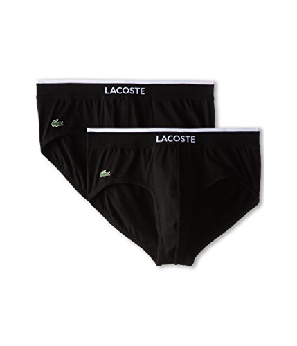 Lacoste Men's 2-Pack Colours Cotton Stretch Brief, Black, Small