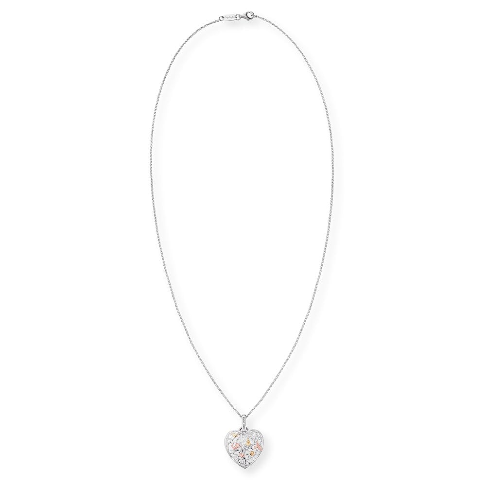 Engelsrufer Damen Halskette aus Sterling Silber mit herzförmigem Lebensbaum-Anhänger in tricolor, rhodiniert, gelb- und rosévergoldet, 50 cm, nickelfrei