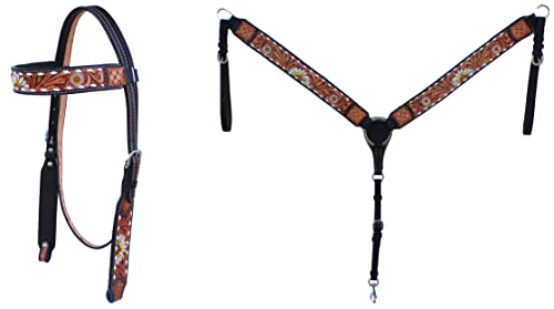 Showman American Flag Painted Headstall & Breast Collar Set w/Fringe & Reins
