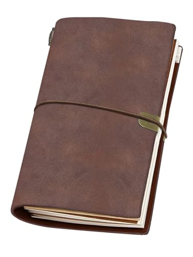 Carnet de notes de voyage style rétro marron avec pages blanches lignées pointillées RTN-A6-BR