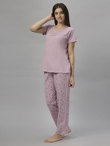 Image of DZZO Women's Cotton Printed Night Suit Set of T-Shirt & Pyjama, Night wear Dress, Relaxed wear for Women /Girls