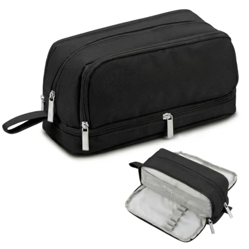 Image of 4 Compartments Pencil Case for Boys,Big Canvas Pen Pouch Bag, Large Capacity Pen Box, Tool Bag for Middle School College Office Organizer for Kids Men Women Adult Teens [Black Color]
