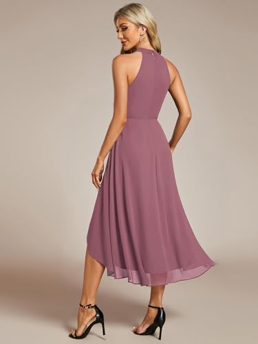 Image of Ever-Pretty Women's Halter Chiffon Midi Cocktail Wedding Guest Dress