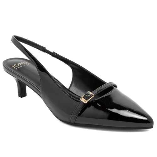 Jones New York Zapatos de vestir para mujer con correa de hebilla y puntera puntiaguda, tacón de gatito, Negro, 38 EU