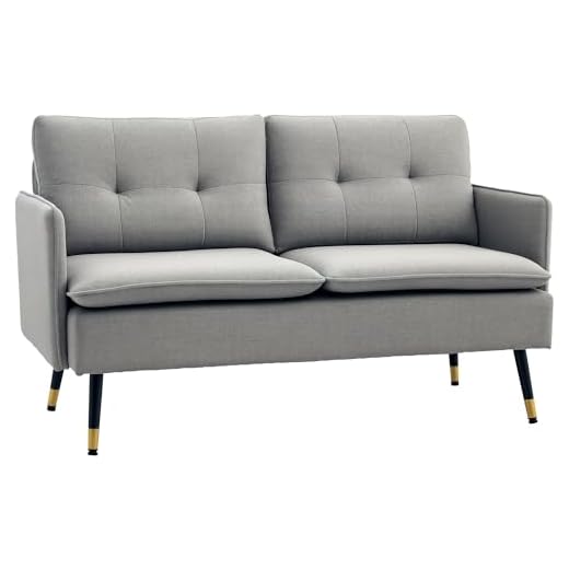 HOMCOM Sofá de 2 Plazas Moderno Sofá de Salón Tapizado en Poliéster con 4 Cojines Reposabrazos y Patas de Acero para Dormitorio Oficina Carga 240 kg 139x68x80 cm Gris