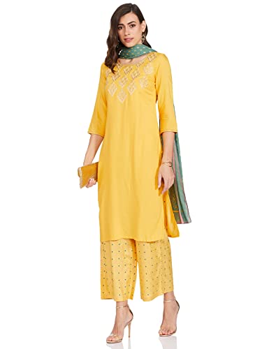 Image of Aurelia Womens Rayon Kurta With Palazzo & Dupatta