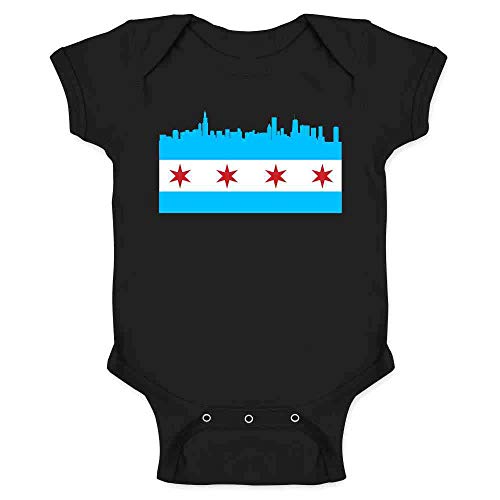 Chicago City Flag Skyline Retro Vintage Infant Baby Boy Girl Bodysuit Black 6M