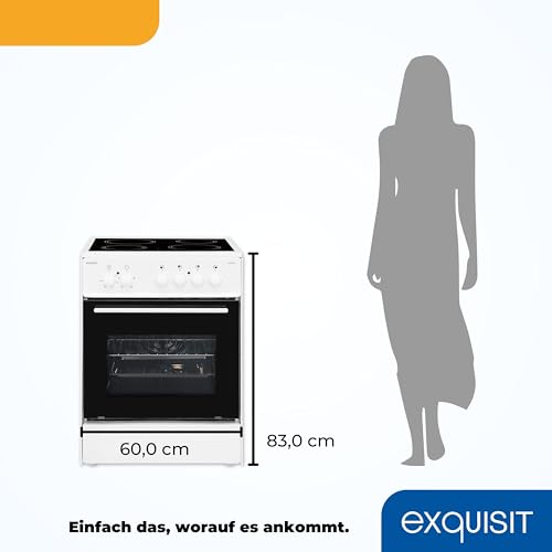 Exquisit Standherd ECM 6-4 | Standherd 60cm mit Glaskeramik Kochfeld | Ober- & Unterhitze | Grill | Umluft | Elektroherd freistehend 60 cm | weiss