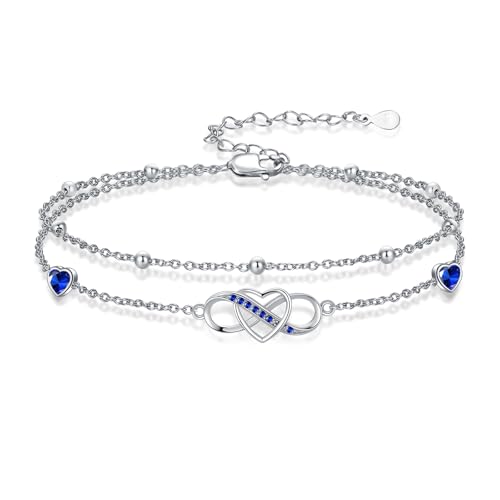 Image of Anklet for Women 925 Sterling Silver Double Infinity Ankle Bracelet Waterproof Summer Jewelry Anniversary Birthday Gifts for Her