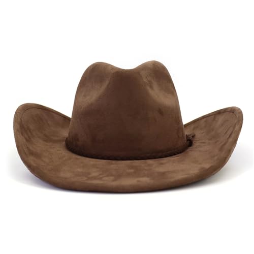 Image of Western Cowboy Hat for Women Men Classic Fedora Hats Wide Brim Suede Cowboy Hat for Women with Buckle Belt