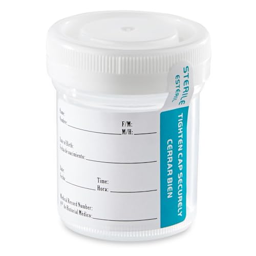 Image of Globe Scientific 6523TP Tite-Rite Container with White Screw Cap, Thermometer Strip, and ID Label with Tab Seal, 60mL (2 oz), PP, Sterile, Graduated, Pack of 500