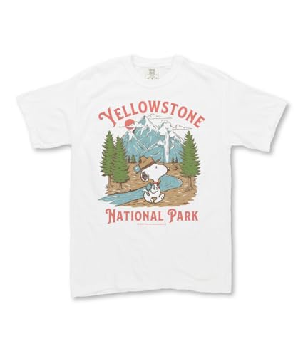 Riot Society Peanuts Snoopy Yellowstone National Park Boyfriend Tee - White Comfort Colors Large