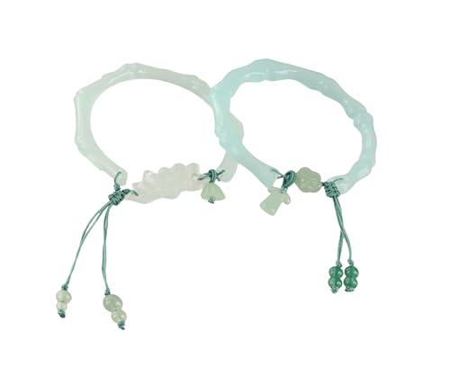 zaoalife 竹型翡翠石ブレスレット 中国風翡翠ブレスレット ストレッチビーズブレスレット ハンドメイドジュエリー 女性用 ストーン、宝石なし