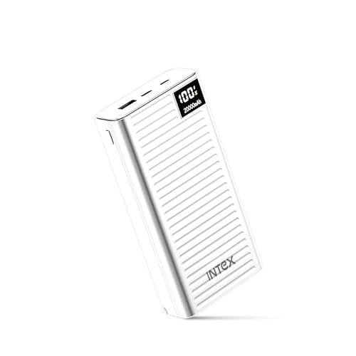 Image of Intex Strong Comet 20K Poly 20000mAh High Capacity QC PD Power Bank with 22.5W Fast Charging, Digital LED Display, Dual Input Type-C and Micro USB, Multiple Output Ports, Long Backup (White)