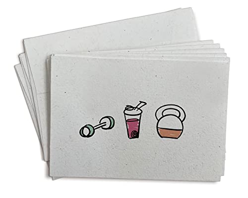 Strong & Healthy Fitness Note Cards - 24 Greeting Cards with Envelopes - Exercise Themed Cards for Personal Trainers, Gyms, Health Coaches