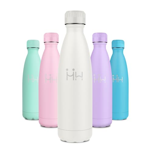 Botella Agua Acero Inoxidable 500ml, Termo Agua sin BPA, Botella Termo Reutilizable, Cantimplora Termica con Doble Pared, Botella Termica para Oficina, Escuela, Yoga, Deporte, Senderismo, Aire Libre
