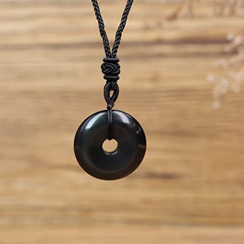 Amorwing Adjustable Round Donut Black Obsidian Pendant Grounding Stone Protection Necklace #TOP4