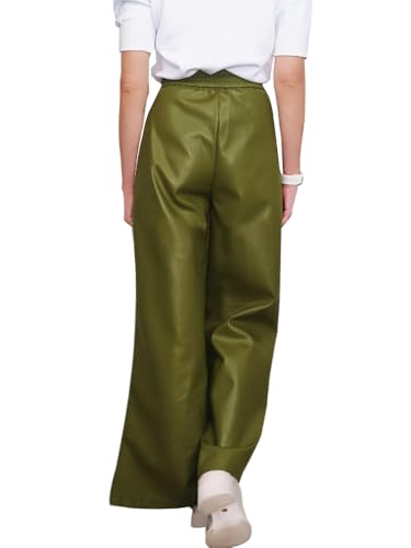 oshoplive Women's Faux Leather Pants PU High Waist Wide Leg Pants with Pockets Pleated Going Out Flare Trousers2