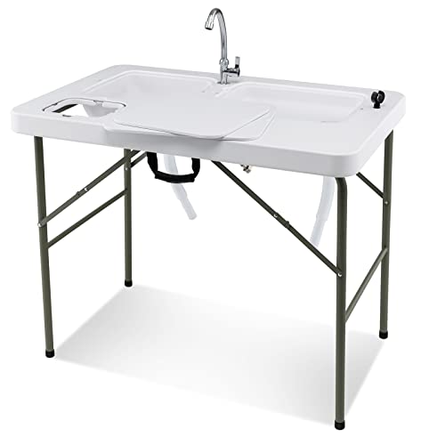 COSTWAY Mesa Plegable Camping, 2 en 1 Mesa+Estación de Limpieza, ...