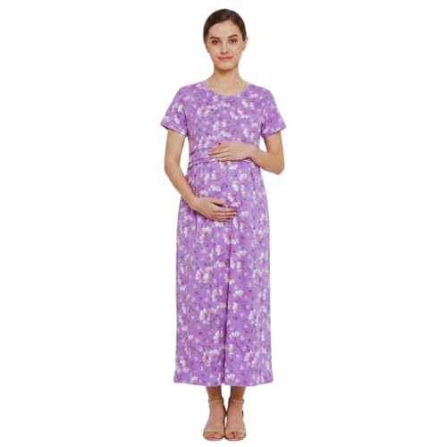 Image of Zero Clothing Feeding Dress for New Moms Casual Loungewear Ankle Length | Cotton Maternity Nighty | Zipless Feeding Dresses for Women | Pregnancy & Nursing Wear