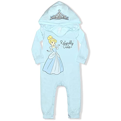 Disney Mono con capucha para niña Belle Princess, Princesa Ariel, o Cenicienta Royally, Azul / Patchwork, 12 meses