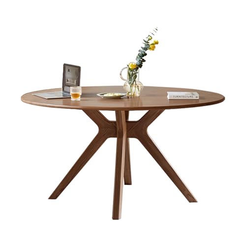 YESWOOD Table à Manger en Chêne Massif, Table 4 à 6 Personnes, Style Moderne, Table Ronde pour Salle à Manger, 120 x 120 x 74,8 cm, Noyer