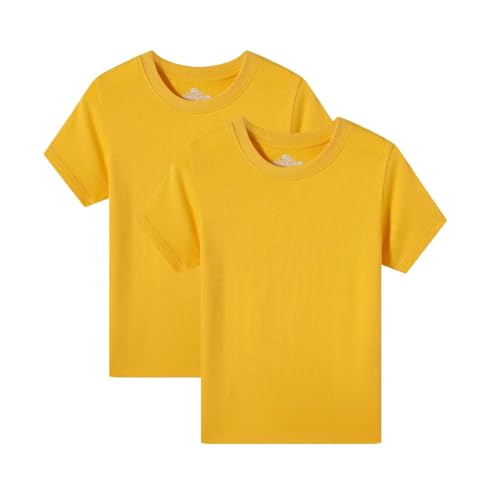 Cadidi Dinos Boys Girls Cotton Short Sleeve Shirts Kids Solid Yellow 2-Pack T-Shirts Size 6-7 Years