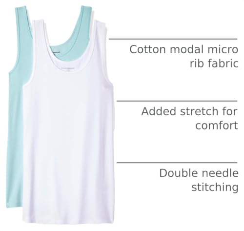 Image of Amazon Essentials Women's Slim-Fit Ribbed Scoop Neck Tank Tops, Pack of 2
