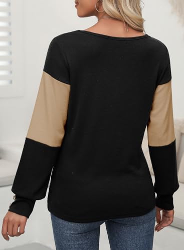 Dokotoo Women Blouses Dressy Casual Color Block Long Sleeve Shirts V Neck Tops Fall Outfits 20253