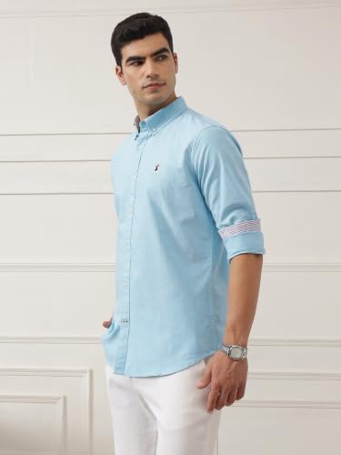 Image of Thomas Scott Men's Cricket Club Collection Classic Regular Fit Twill Shirt | 100% Cotton Long Sleeve Solid Shirt with Button Down Collar (Available in Plus Size)