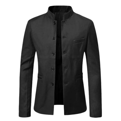 PGPBVLVGHM Blazer Homme à col Mao, Coupe ajustée, Veste légère, Simple Boutonnage, col Montant, Veste de Costume, Veston décontracté, Style Chinois,...