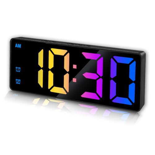 Image of Small Digital Alarm Clock, Mirror Surface LED Electronic Clocks with Large Display, Adjustable Brightness and Snooze Model for Bedroom, Desk, Office, Black Case