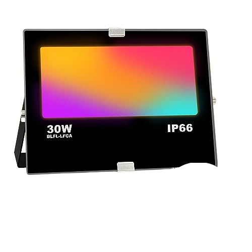 CUDTAPI Reflector Inteligente LED De 30W con Cambio De Color For Exteriores, Reflector De Jardín IP66, Resistente Al Agua, Compatible con, Control por Aplicación, Focos RGB
